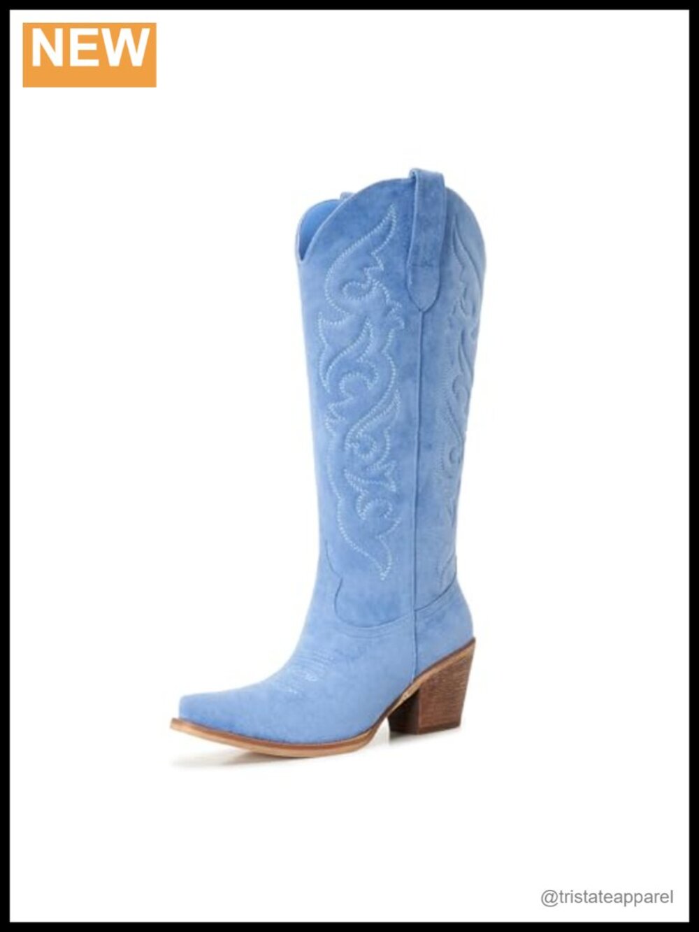Faux Suede Knee High Cowboy Boots Women Pointed Toe Chunky Heel Embroidered